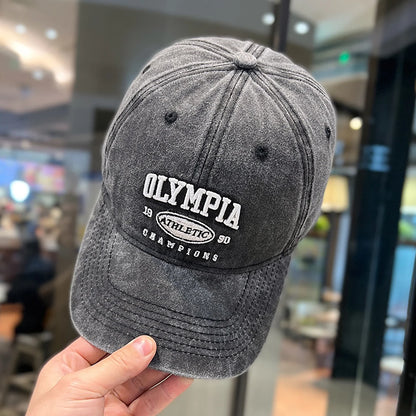 Washed Cotton Letter Baseball Cap For Women Men