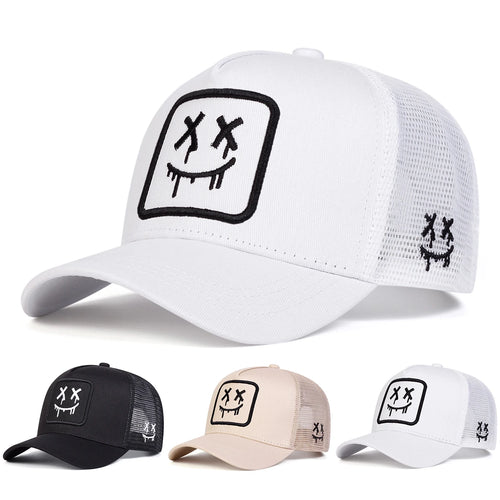 Unisex XX Smiling Face Embroidery Baseball Net Caps Outdoor Adjustable Casual Hats Sunscreen Hat