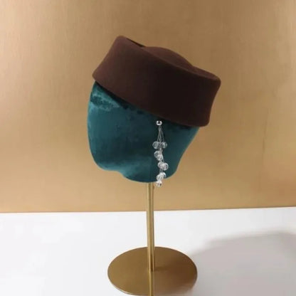 Women Wool Felt Berets Hat Vintage Hard Top Concave Top Fedoras Hats