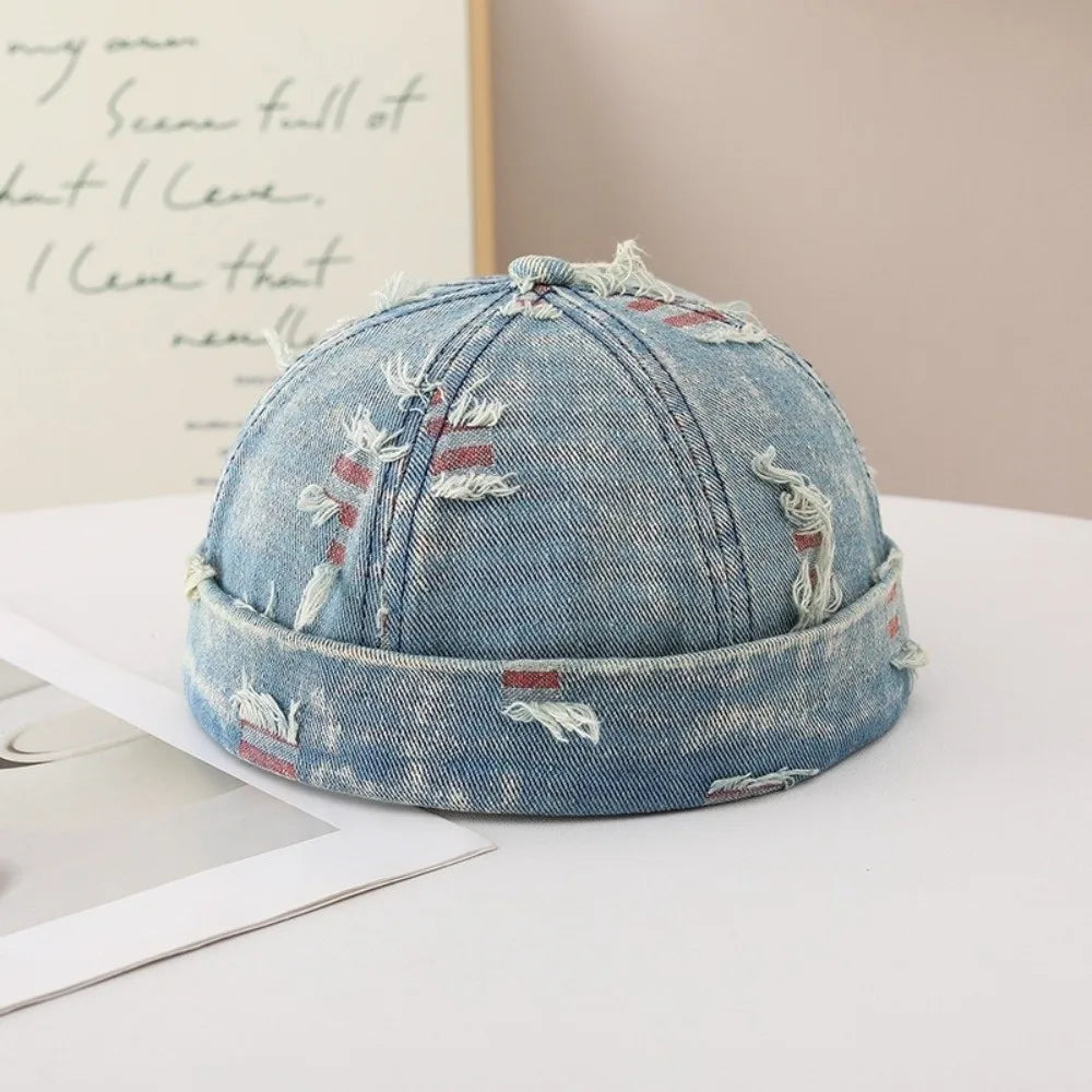 Broken Denim Docker Cap Cotton