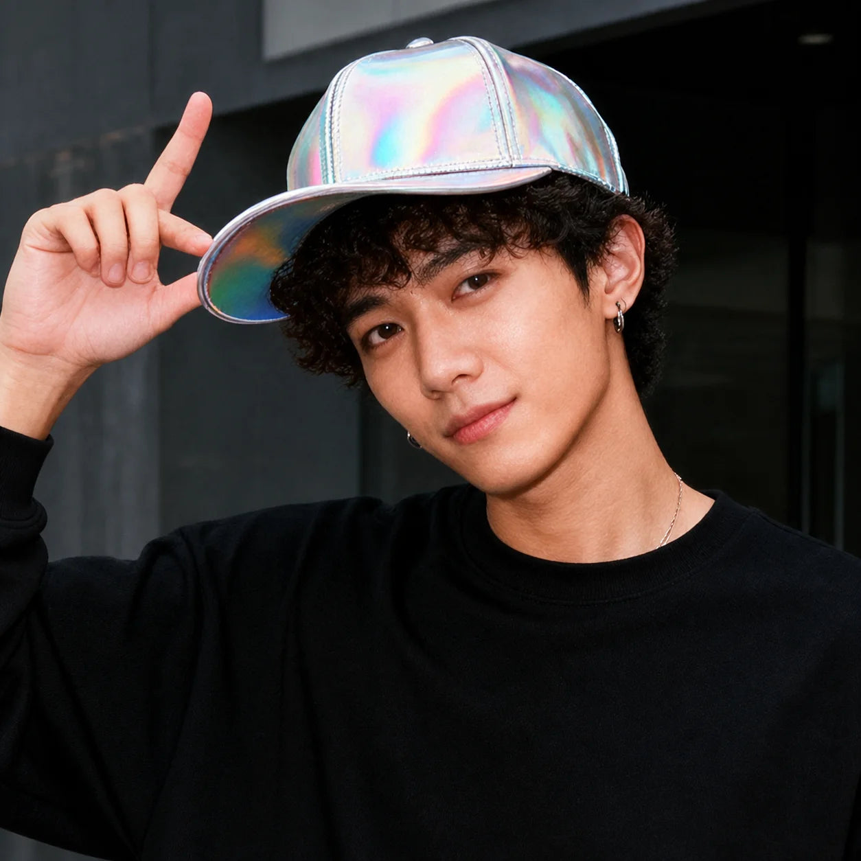 Adjustable Shiny Hat Breathable Holographic Pu Leather Baseball Cap
