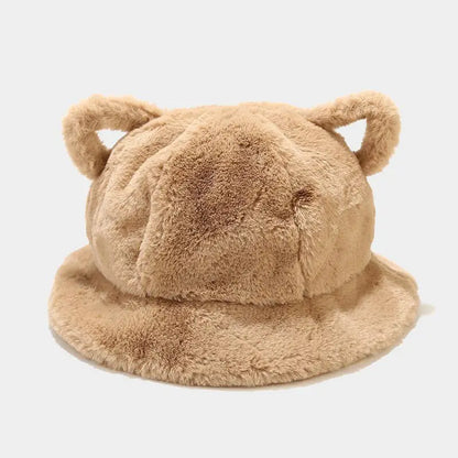 Women's Bucket Hat Winter Cute Cat Ear Plush Fisherman Cap