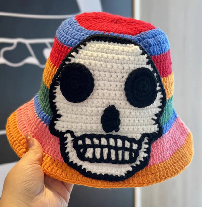 Skeleton Embroidery Fisherman Hat Winter Handmade Crochet Knitted