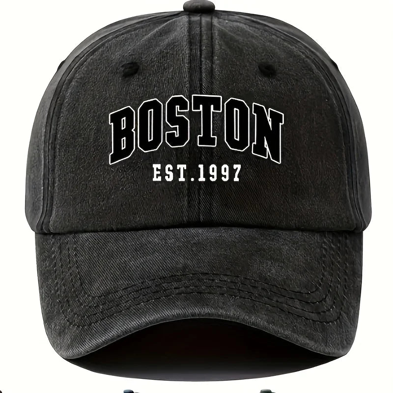 Washable Retro Baseball Cap with Boston Print