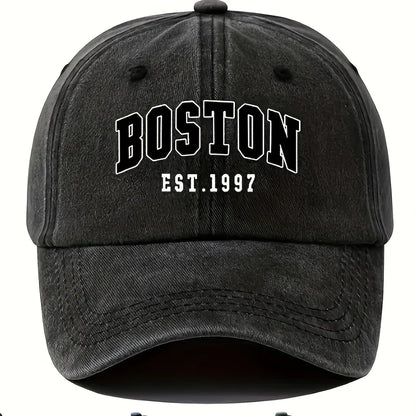 Washable Retro Baseball Cap with Boston Print