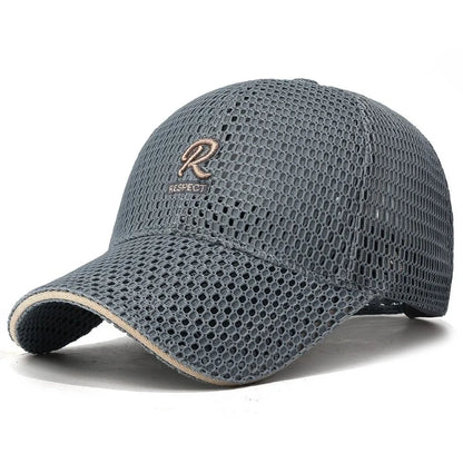 R Letter Embroidery Full Mesh Baseball Cap