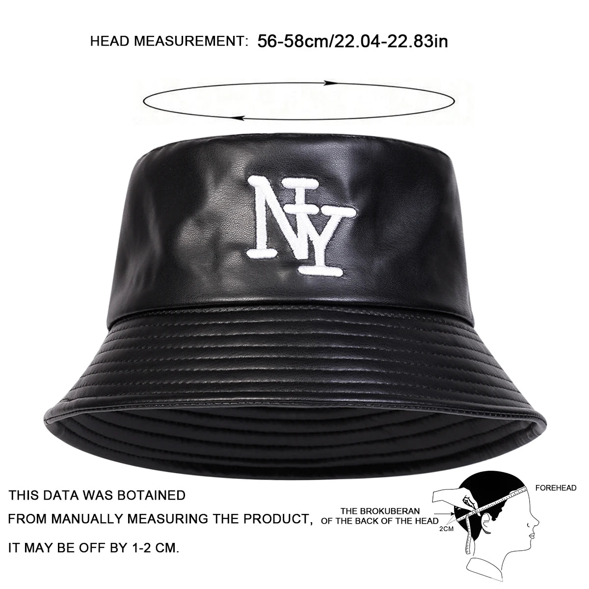 Unisex NY PU Leather Panama Fisherman Hat for Men Women Bucket Hat