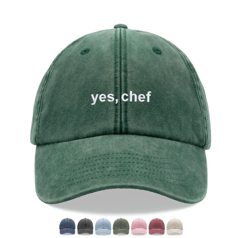 1pc "yes, Chef" Printing Baseball Cap Vintage Washed Unisex Dad Hat