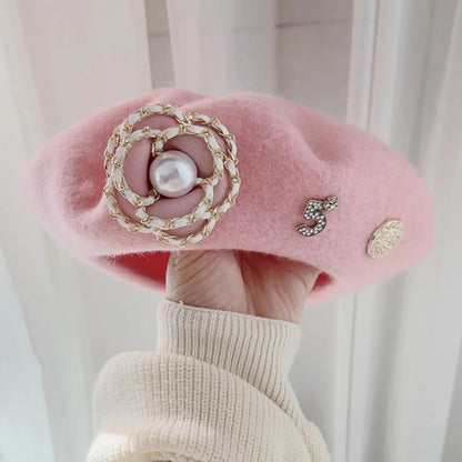New Brand Flower Wool Beret Winter Hat For Women