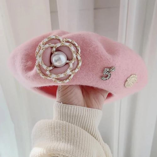 New Brand Flower Wool Beret Winter Hat For Women