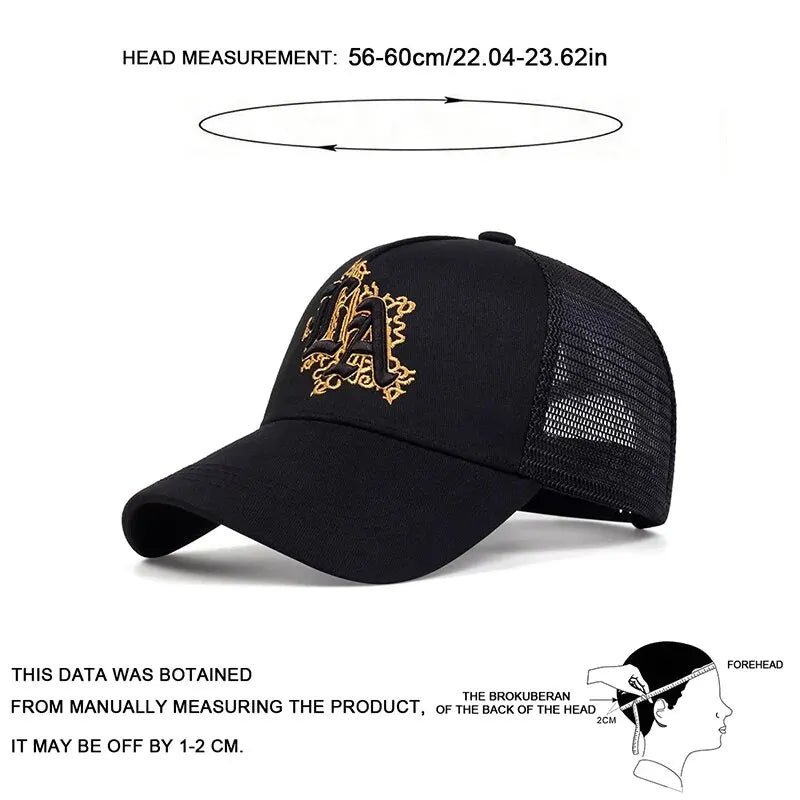 Unisex LA Letter Embroidery Baseball Net Caps Spring and Summer
