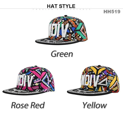 Unisex Colorful Geometric Print Snapback Cap Flat Brim Adjustable Hip Hop Street Baseball Hat Multi Colors Available