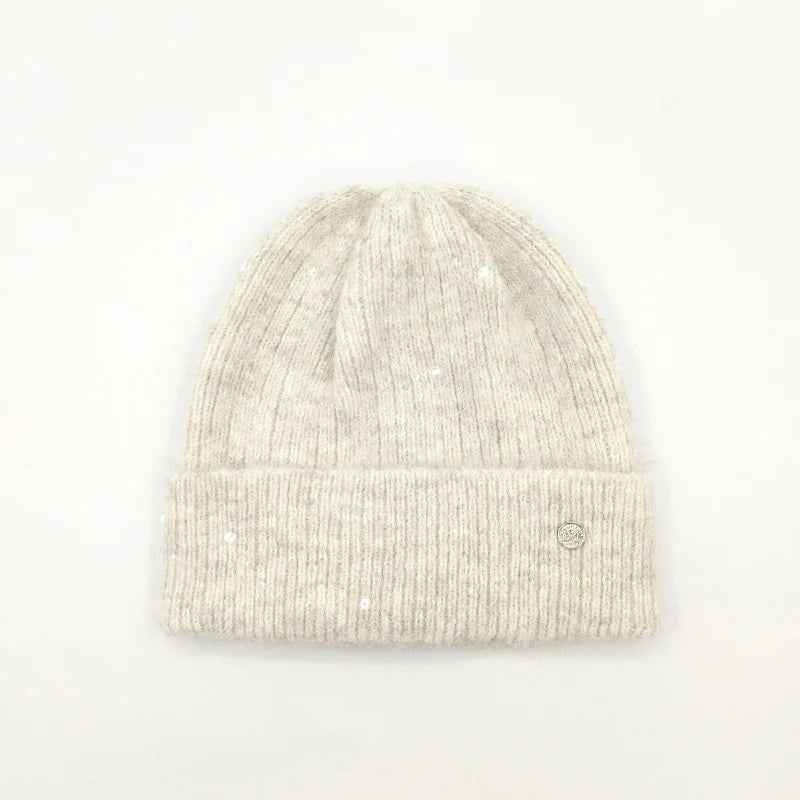 Winter Real Fox Fur Pompom Hats Sequin Skullies Beanie For Women Wool Knitted Hats