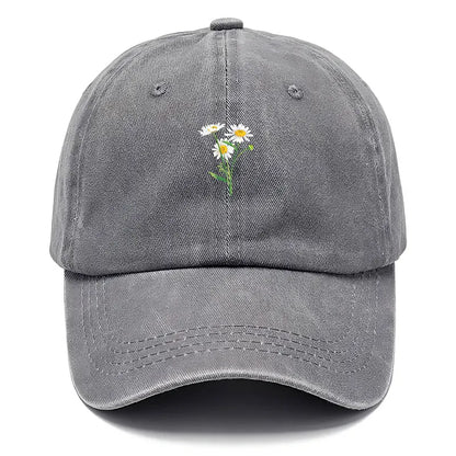 Embroidery Flowers Baseball Cap Washed Cotton Vintage Dad Hat