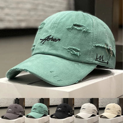 Unisex Asher Embroidered Perforated Iron Ring Baseball Caps Spring Autumn