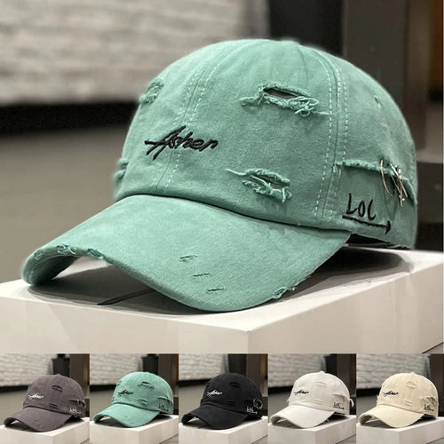 Unisex Asher Embroidered Perforated Iron Ring Baseball Caps Spring Autumn