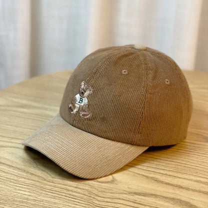 Cute Embroidered Bear Baseball Hat Breathable Wide Brim
