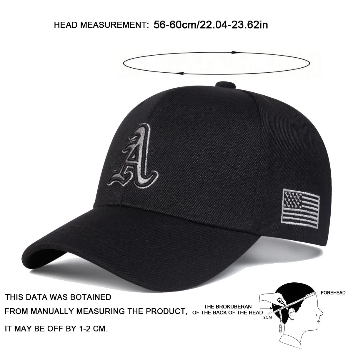 Unisex A Letter Embroidery Side American Flag Baseball Cap Spring Autumn Outdoor