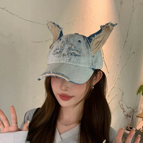 Washed Denim Hip-Hop Baseball Cap With Ear Flaps