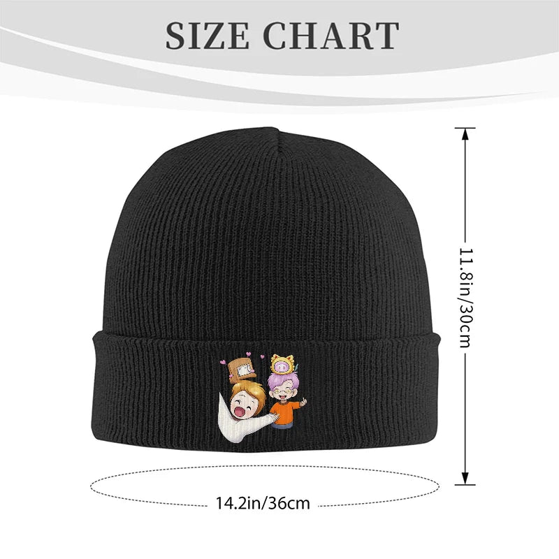 Cute Cartoon Friends Black Ribbed Knit Beanie Hat
