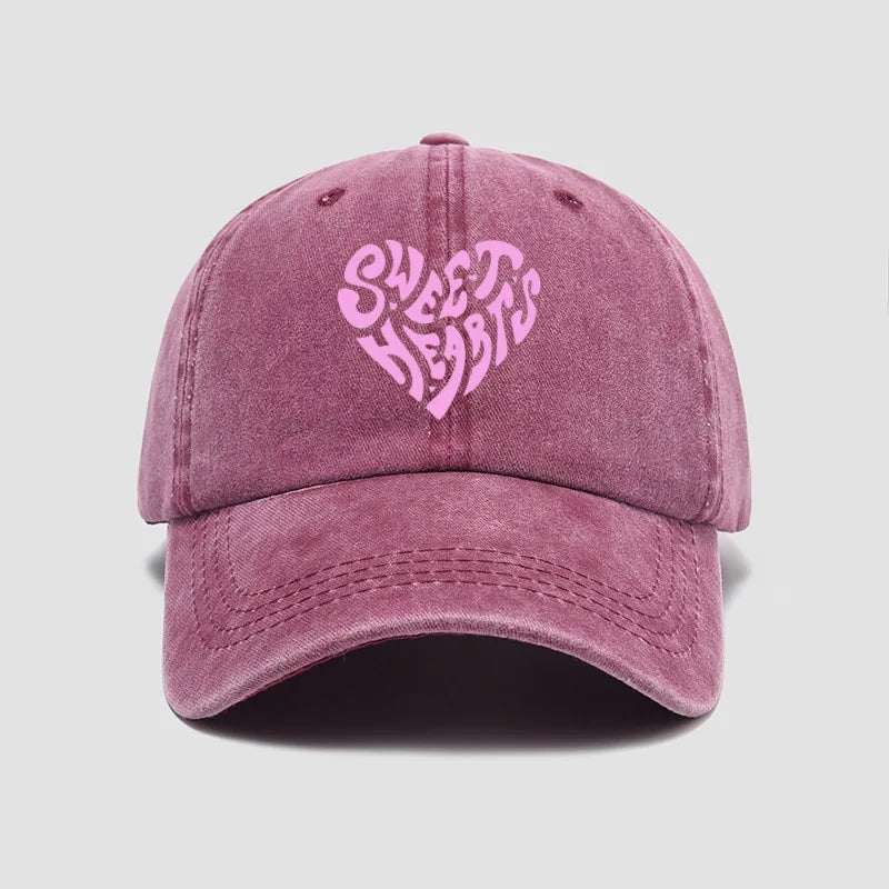 Pink Heart-Shaped Letter Printed Baseball Cap