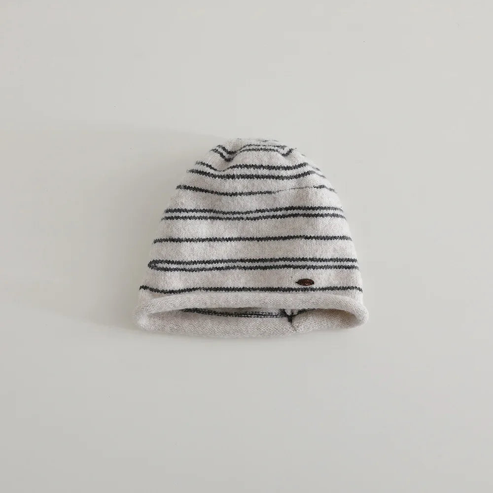 Striped Knitted Beanies Hats Kids Boys Girls Winter Plush Warm Hat