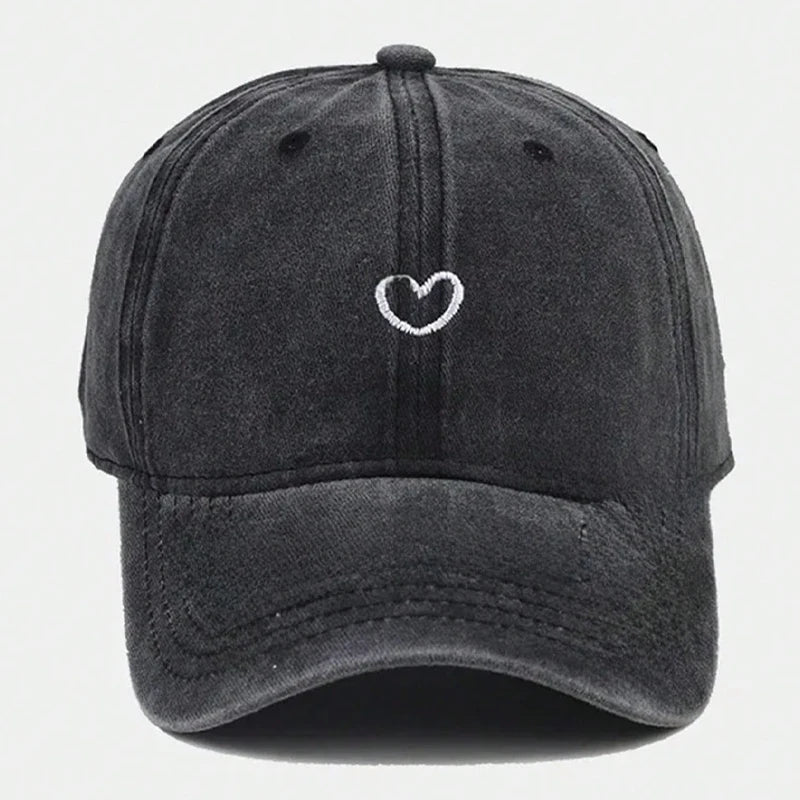 Hand Drawn Heart Hat Women Embroidered Baseball Cap