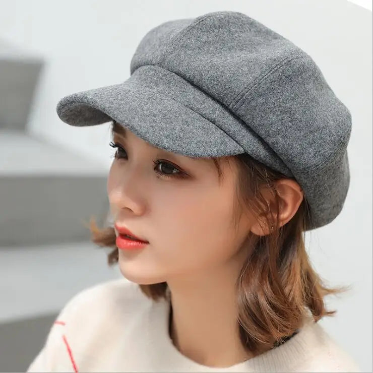 Autumn Winter Hats For Women Solid Plain Octagonal Newsboy Cap