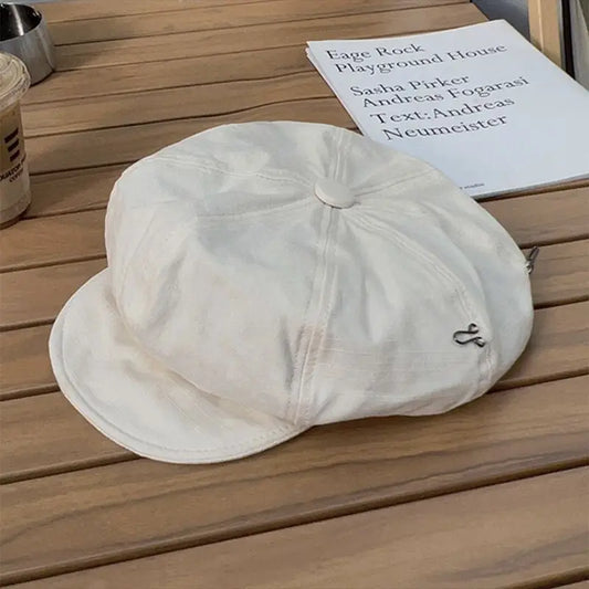 Women Octagonal Newsboy Cap Solid Color Cotton Linen Beret Hat