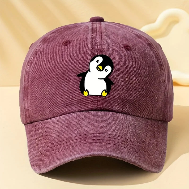 Retro Washed Penguin Cartoon Printed Baseball Cap Suitable for Men and Women