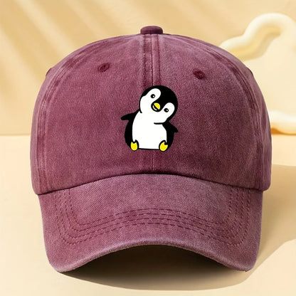 Retro Washed Penguin Cartoon Printed Baseball Cap Suitable for Men and Women