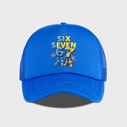 Cute 67 Robot Print Mesh Cap