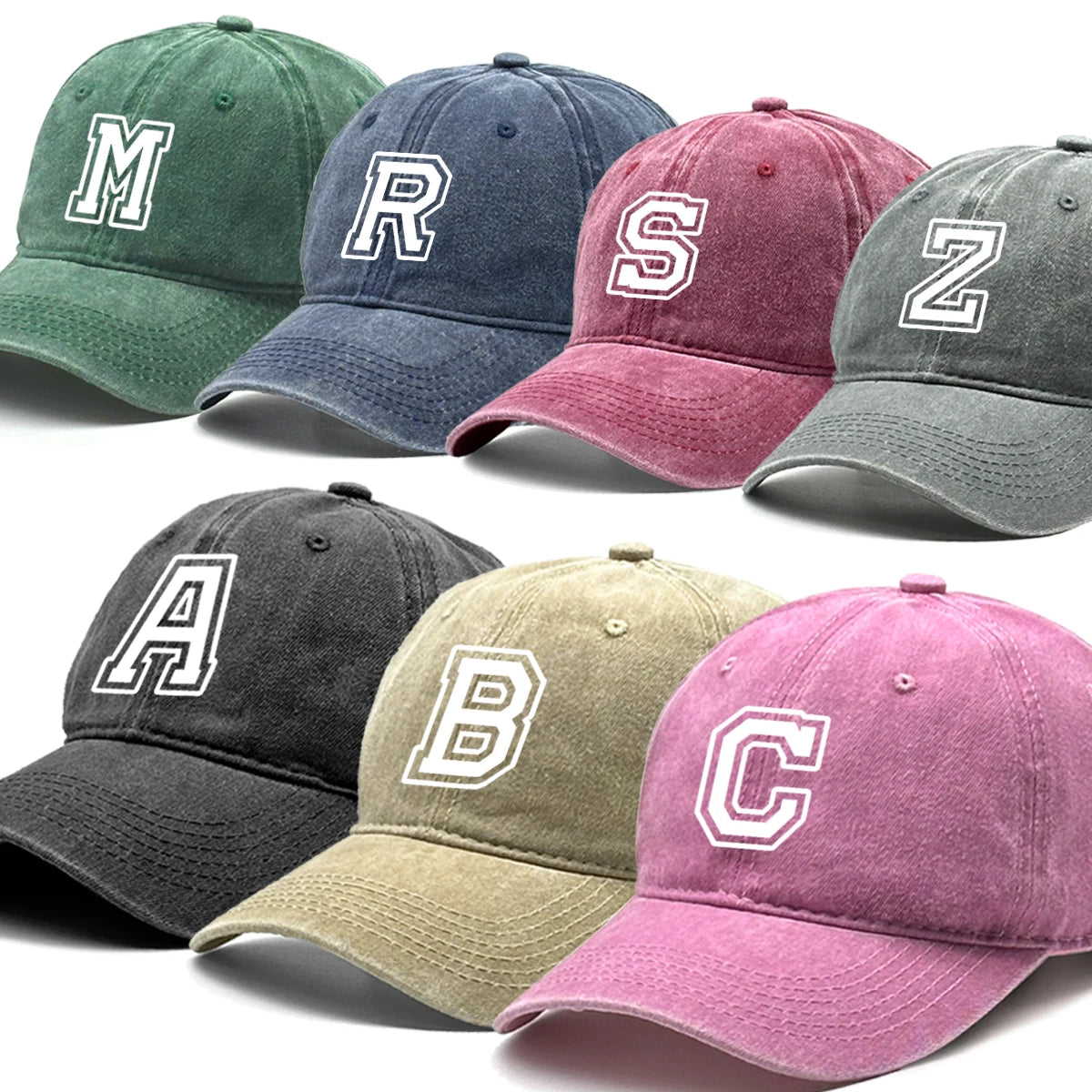 Initial Letter A-Z Print Baseball Cap For Men Women Retro Washed Cotton Dad Hat