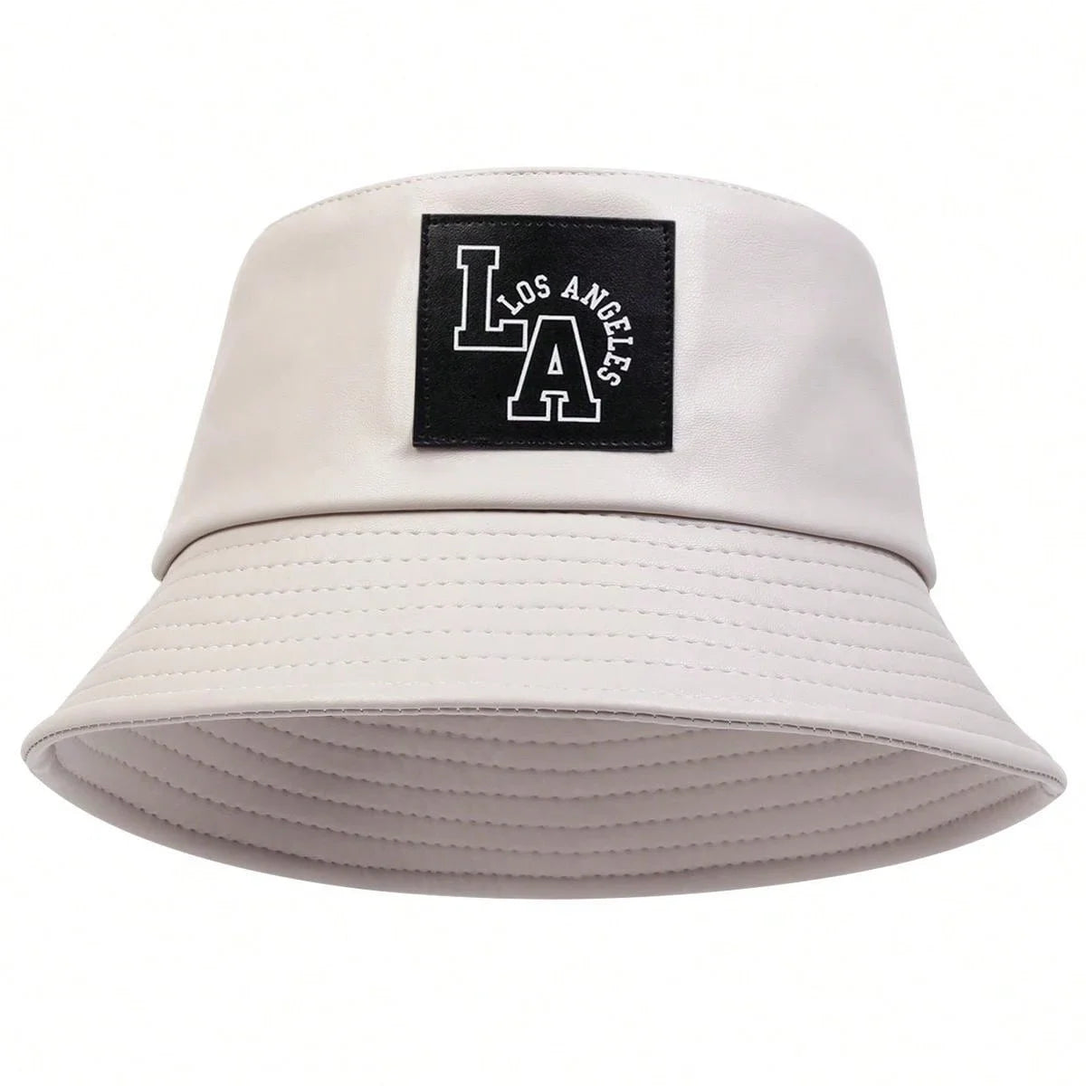 Unisex LA Letter Label Personality Pu Leather Bucket Hats Fishermen Caps