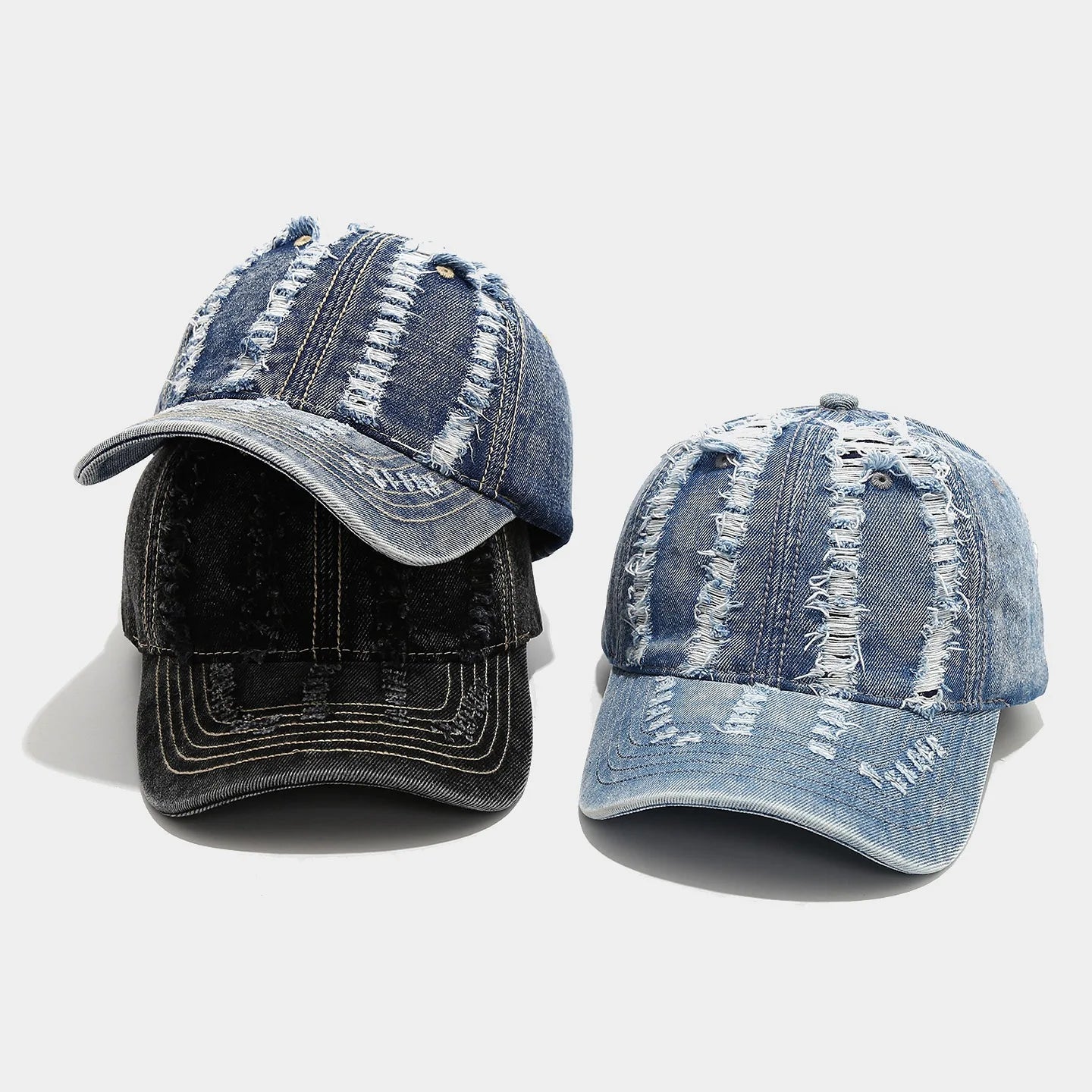 Stylish Distressed Washed Denim Baseball Cap Women Men