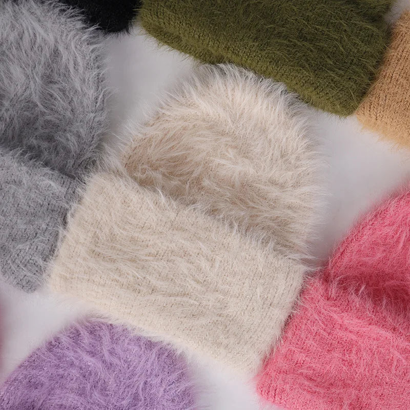 Candy Color Winter Hats Woman Cozy Knitted Beanie Women