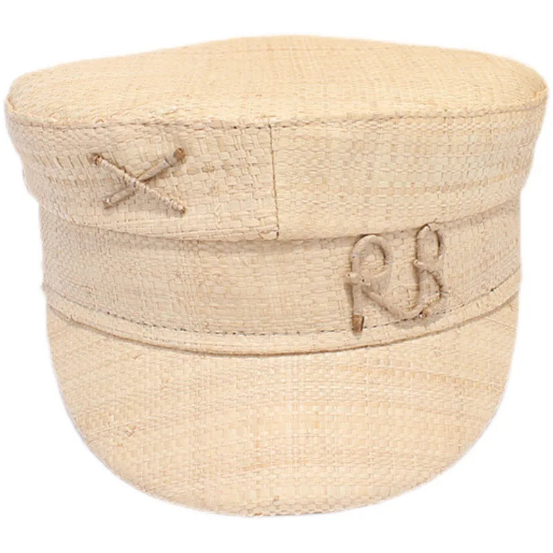 Cap Newsboy Caps Women Raffia Straw Flat Top Caps