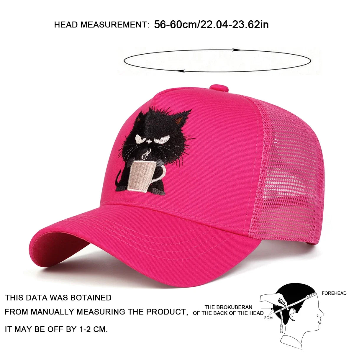 Unisex Black Cat Embroidery Baseball Net Caps Spring and Summer
