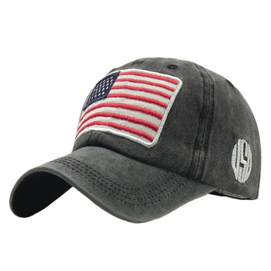 USA Flag Men's Baseball Cap Retro Embroidery Washed Cotton Dad Hats