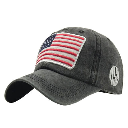 USA Flag Men's Baseball Cap Retro Embroidery Washed Cotton Dad Hats