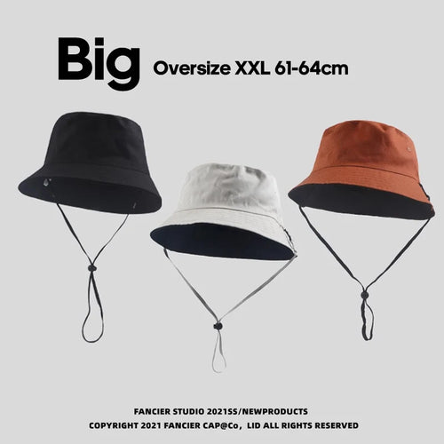 Cotton Bucket Hat Men Women Big Head Fisherman Hat Men