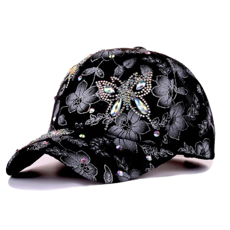 Rhinestone Lace Breathable Sunshade Curved Brim Fashion Cap