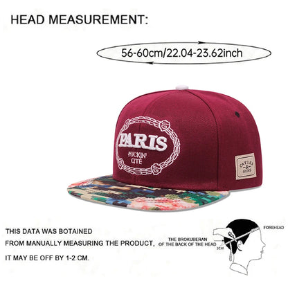 Creative Baseball Hat Paris Embroidered Flower Printed Hip Hop