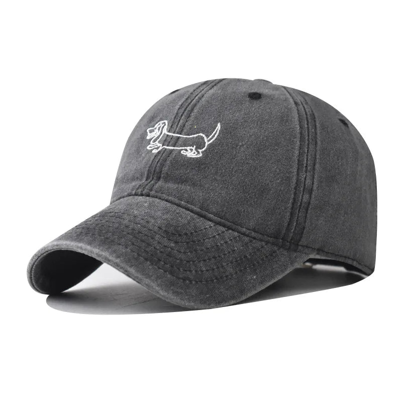 Cotton Washed Dog Embroidered Baseball Cap