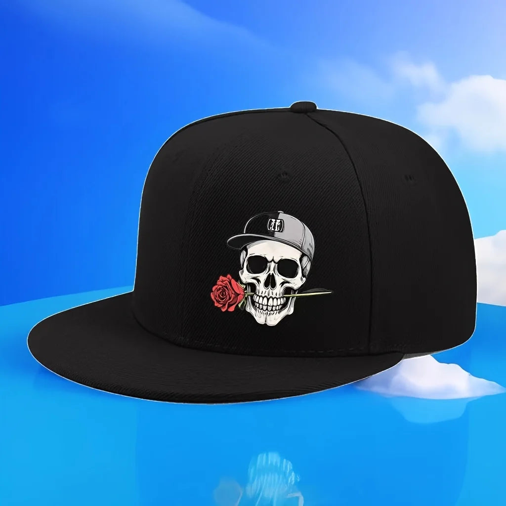 Unisex Skull And Rose Print Hip Hop Baseball Cap For Men And Women Adjustable