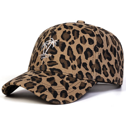 Unisex Coconut Tree Embroidery Leopard Print Baseball Caps