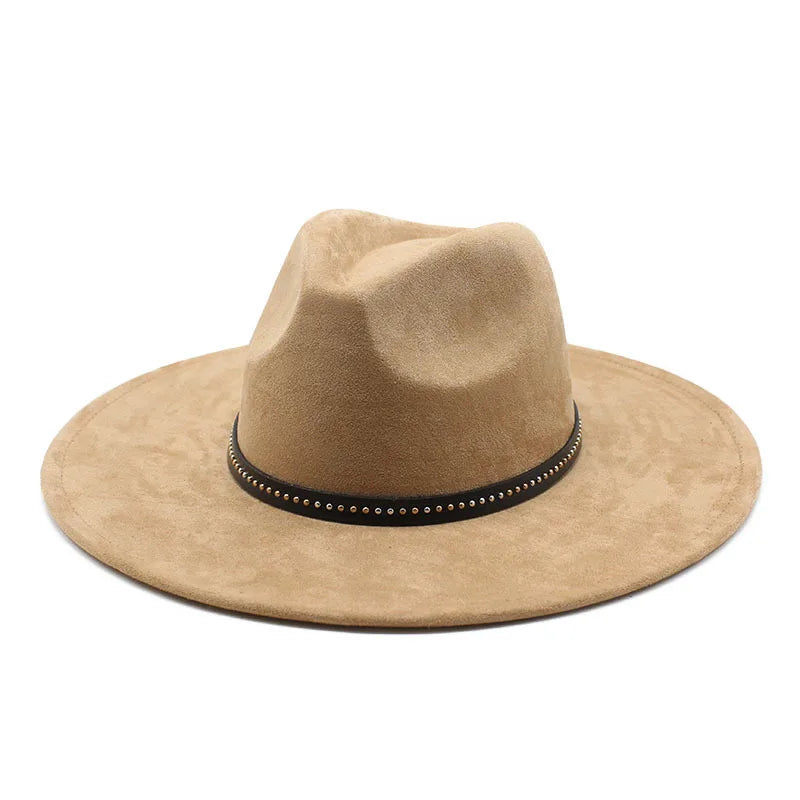 Suede Jazz Fedora Hats For Women Men 9.5cm Large Brim Woolen