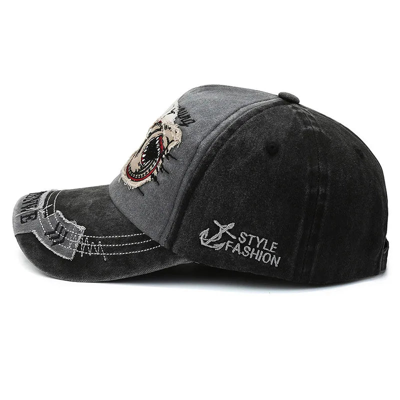 Unisex Washed Cotton Vintage Cap Sharks Embroidery Baseball Cap Men And Women Outdoor Sports Hats