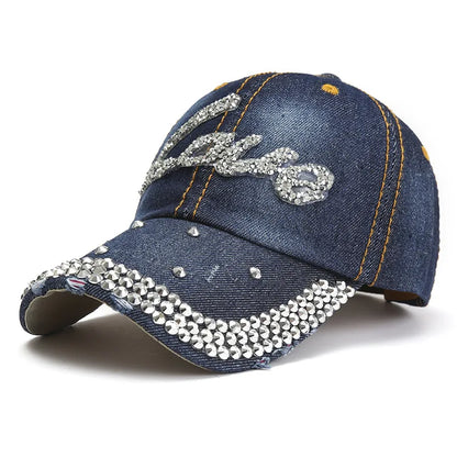 Denim Baseball Cap Women Rhinestone Letter Love Summer Hats