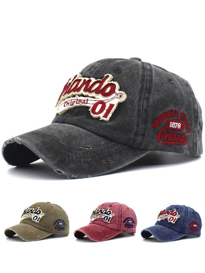 Unisex All Season Fashionable Washed Retro Retro Letter Orlando Baseball Cap